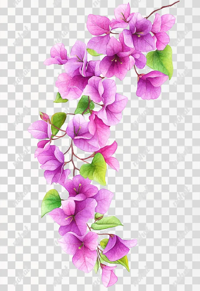 Vibrant Lilac Bougainvillea Branch Illustration