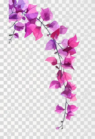 A real illustration of a branch of lilac bougainvilleas, from corner to corner,