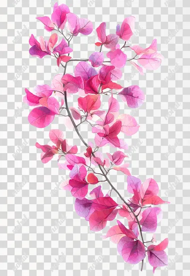 A real illustration of a branch of lilac bougainvilleas, from corner to corner,