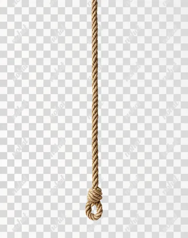 A long, thin rope with no knot at the end, isolated on a white background. Photorealistic image.