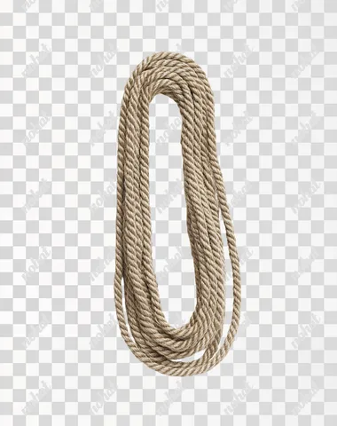 A long, thin rope with no knot at the end, isolated on a white background. Photorealistic image.
