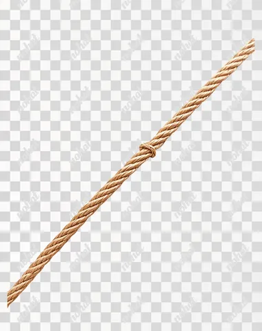 A long, thin rope with no knot at the end, isolated on a white background. Photorealistic image.