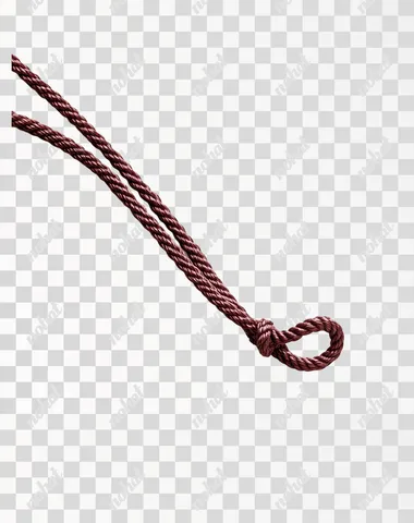 A long, thin rope with no knot at the end, isolated on a white background. Photorealistic image.