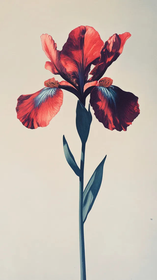 a red and blue flower is in a vase