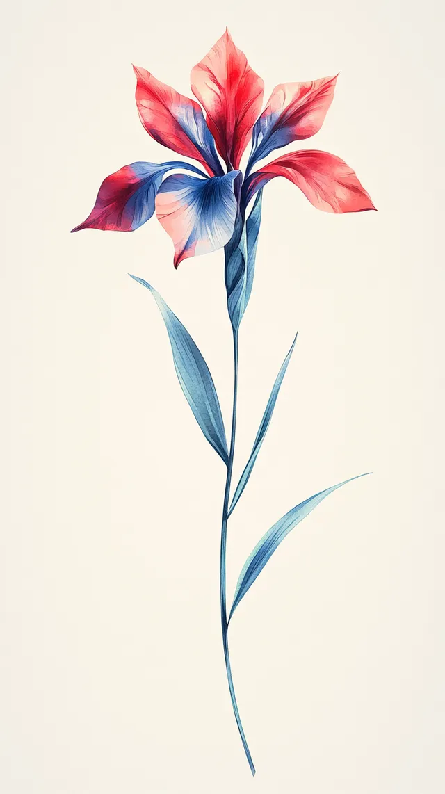 a red and blue flower on a white background