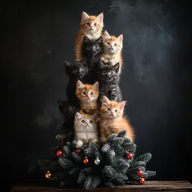 Christmas tree made of colorful kittens studio shooting vertical photo