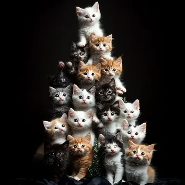 Christmas tree made of colorful kittens studio shooting vertical photo