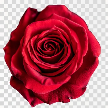 A stunning close-up of a vibrant red rose, perfectly bloomed, set against a pure white background. The rose displays lush, velvety petals arranged in a tight spiral, showcasing deep crimson hues with subtle variations in color that add depth and realism. Accompanied by a few fresh green leaves that frame the flower, the image focuses on the intricate details of the petals and the rich, saturated colors, highlighting the natural beauty and romantic symbolism of the rose.