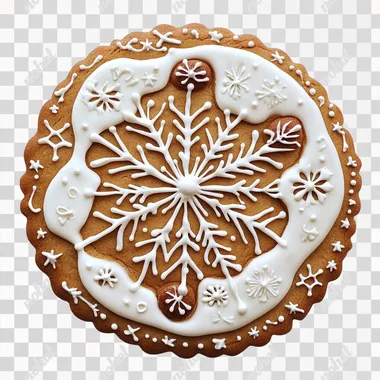 delicious looking christmas decorated gingerbread cookie, round shape, top view, plain white background