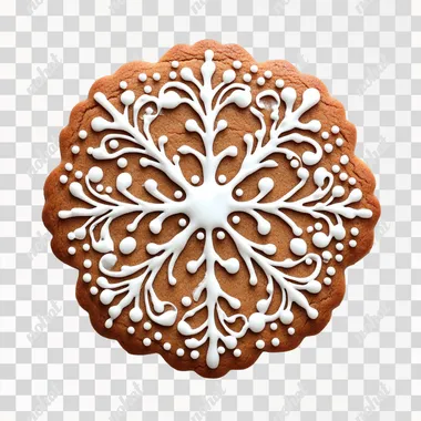 delicious looking christmas decorated gingerbread cookie, round shape, top view, plain white background