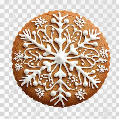 delicious looking christmas decorated gingerbread cookie, round shape, top view, plain white background
