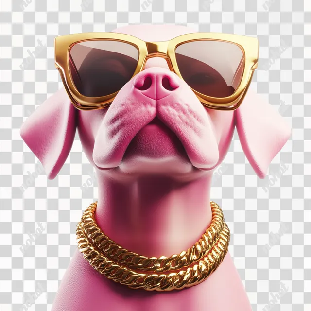 PNG Celebrity Pink Dog in Sunglasses and Gold Chain, 3D Cartoon Icon