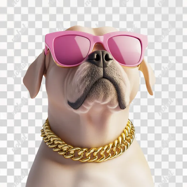 PNG Celebrity dog in pink sunglasses and gold chain attracting attention, 3D icon