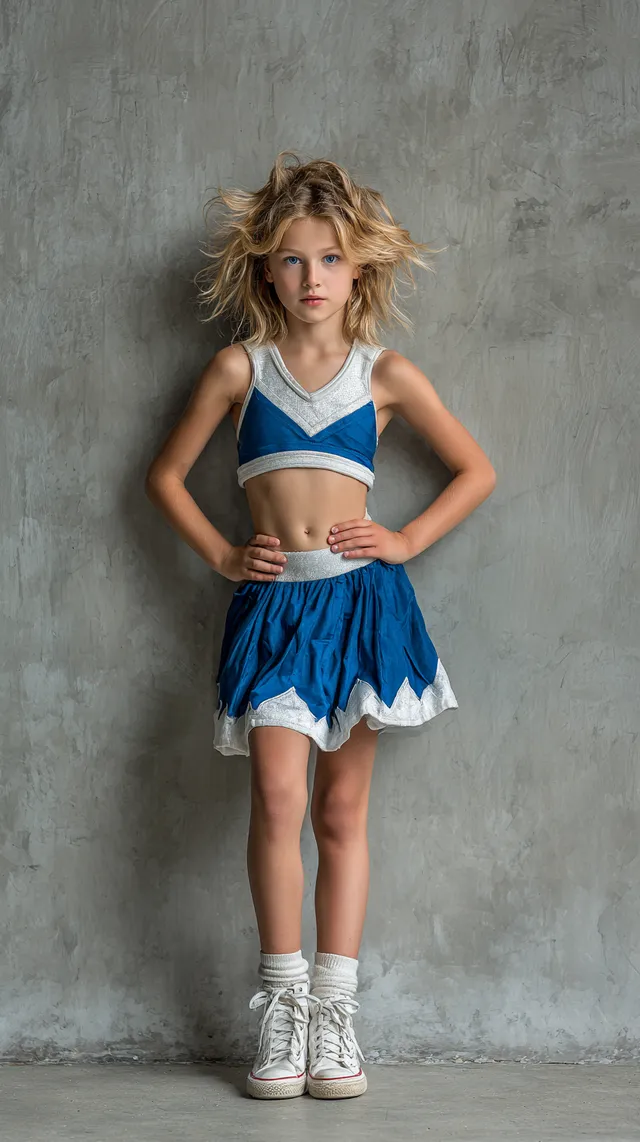 Shy Cheerleader: Full-Length Portrait of a Young Girl