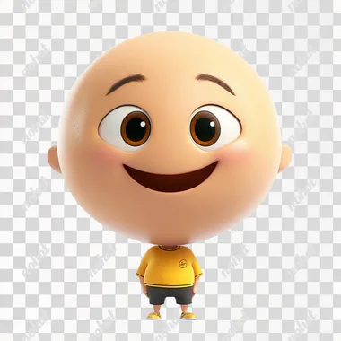 happy emoji movie character. No hair. white background.