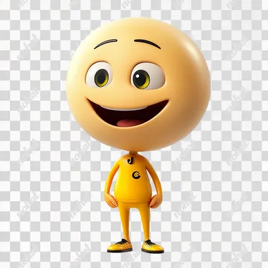 happy emoji movie character. No hair. white background.