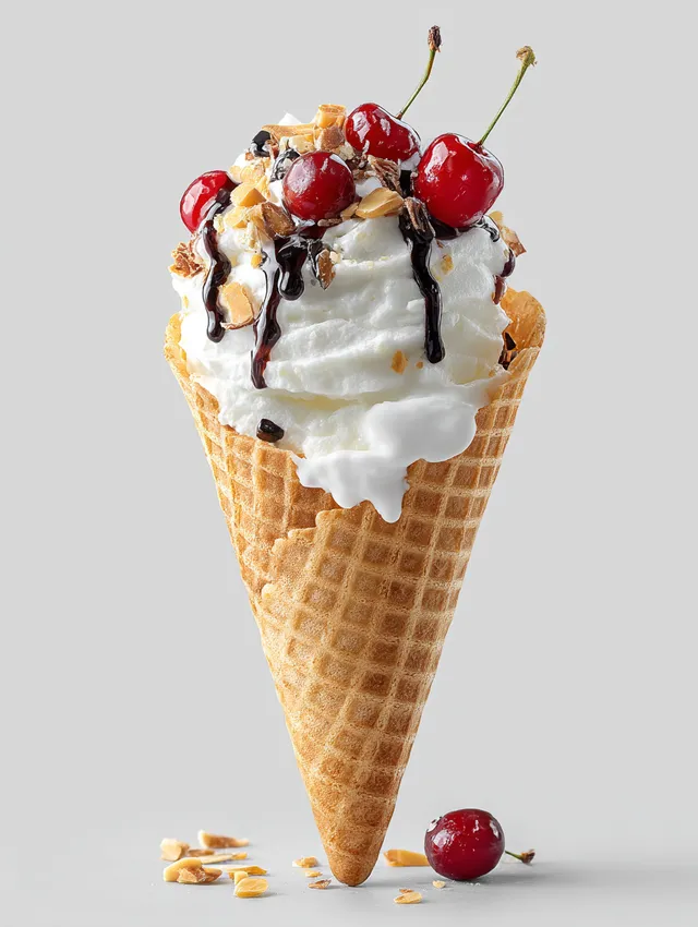 Delicious Ice Cream Cone with Toppings
