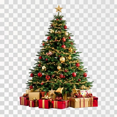 Festive Christmas tree with gifts,isolate on white background