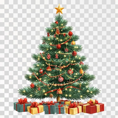 Festive Christmas tree with gifts,isolate on white background