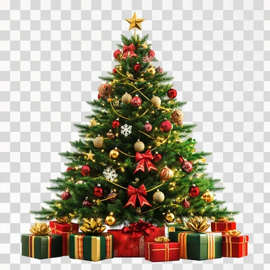Festive Christmas tree with gifts,isolate on white background