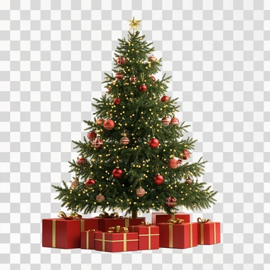 Festive Christmas tree with gifts,isolate on white background