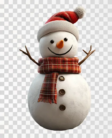 3D model of cute snowman smiling and standing, gray background