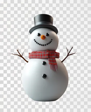 3D model of cute snowman smiling and standing, gray background