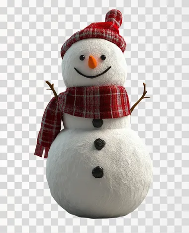 3D model of cute snowman smiling and standing, gray background