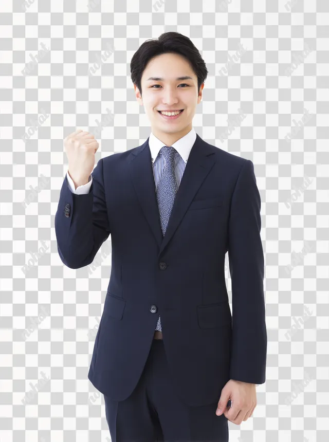 PNG Confident Young Japanese Businessman in Navy Suit