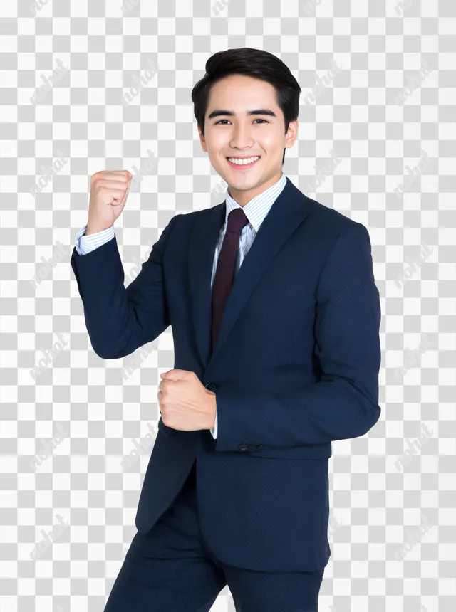 PNG Confident Young Japanese Businessman in Navy Suit