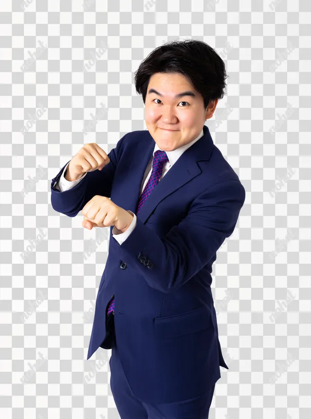 PNG Confident Young Japanese Businessman in Navy Suit