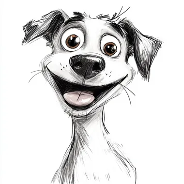 Funny dog face, cartoon style, wallace and gromit style, doing a funny face, sketch, white background.