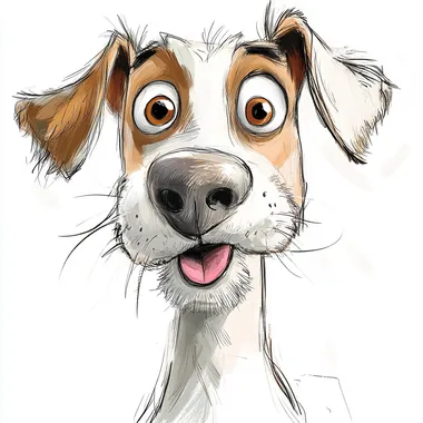 Funny dog face, cartoon style, wallace and gromit style, doing a funny face, sketch, white background.