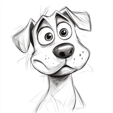 Funny dog face, cartoon style, wallace and gromit style, doing a funny face, sketch, white background.