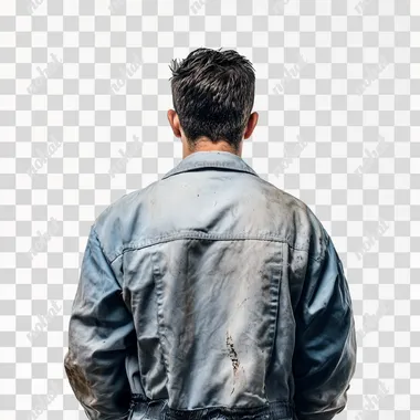 Machine worker, back of head, pure white background photo studio setting for visa