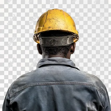Machine worker, back of head, pure white background photo studio setting for visa