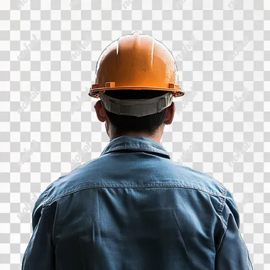 Machine worker, back of head, pure white background photo studio setting for visa