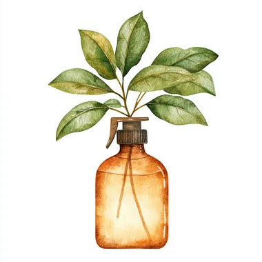 clipart, misting spray bottle for houseplant, white background, watercolor, follow fresh and earthy color palette (emerald green, sage, terracotta, mustard, light wood tones, and off-white)