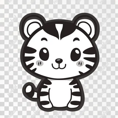 bold and easy coloring page for kids A cartoon tiger icon bold outlines Vector illustration black and white. Sticker design clipart style. Cartoon style
