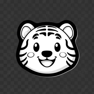 bold and easy coloring page for kids A cartoon tiger icon bold outlines Vector illustration black and white. Sticker design clipart style. Cartoon style