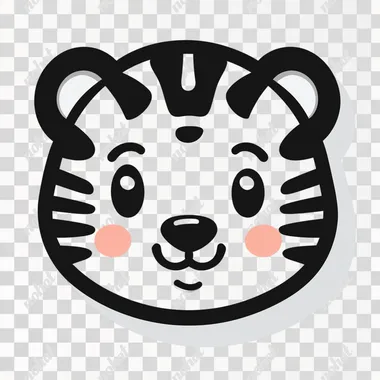 bold and easy coloring page for kids A cartoon tiger icon bold outlines Vector illustration black and white. Sticker design clipart style. Cartoon style