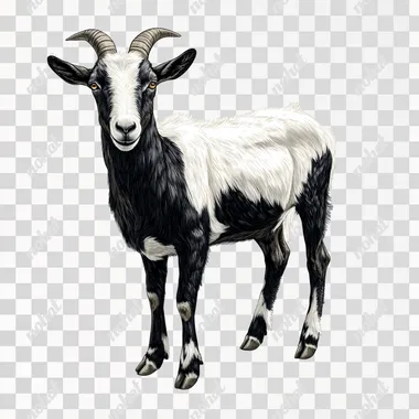 a realistic illustraton of a nubian goats on a white background