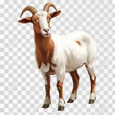 a realistic illustraton of a nubian goats on a white background