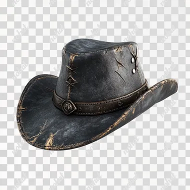 postapocalyptic dark gray gus hat in 3D perspective, item icon for computer game on white background, photorealistic