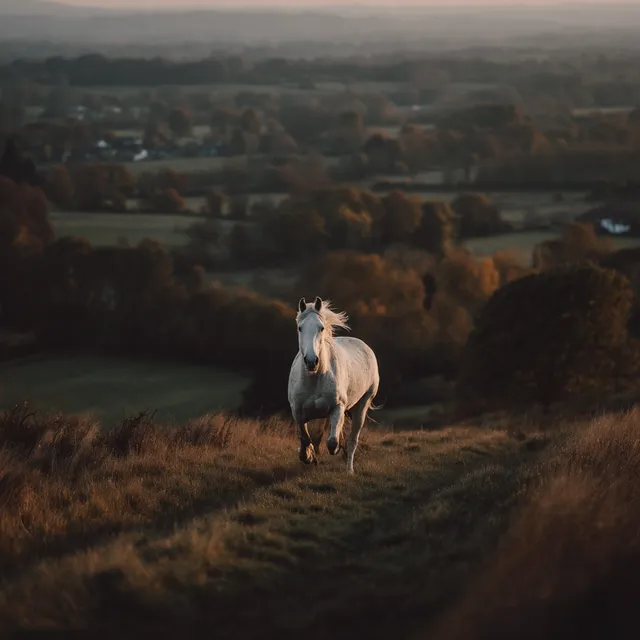 Majestic White Horse Running at Dawn