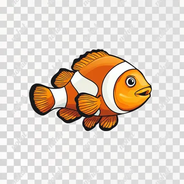 Clown Fish in solid color background, in the style of toddler cartoon image