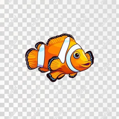 Clown Fish in solid color background, in the style of toddler cartoon image