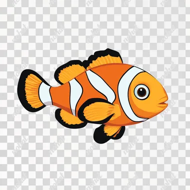 Clown Fish in solid color background, in the style of toddler cartoon image