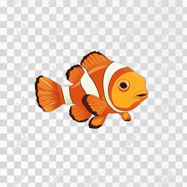 Clown Fish in solid color background, in the style of toddler cartoon image