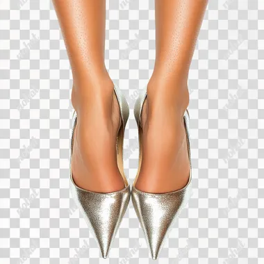 a Pov picture og a pair og women feet wearing high heels for a night out, white background
